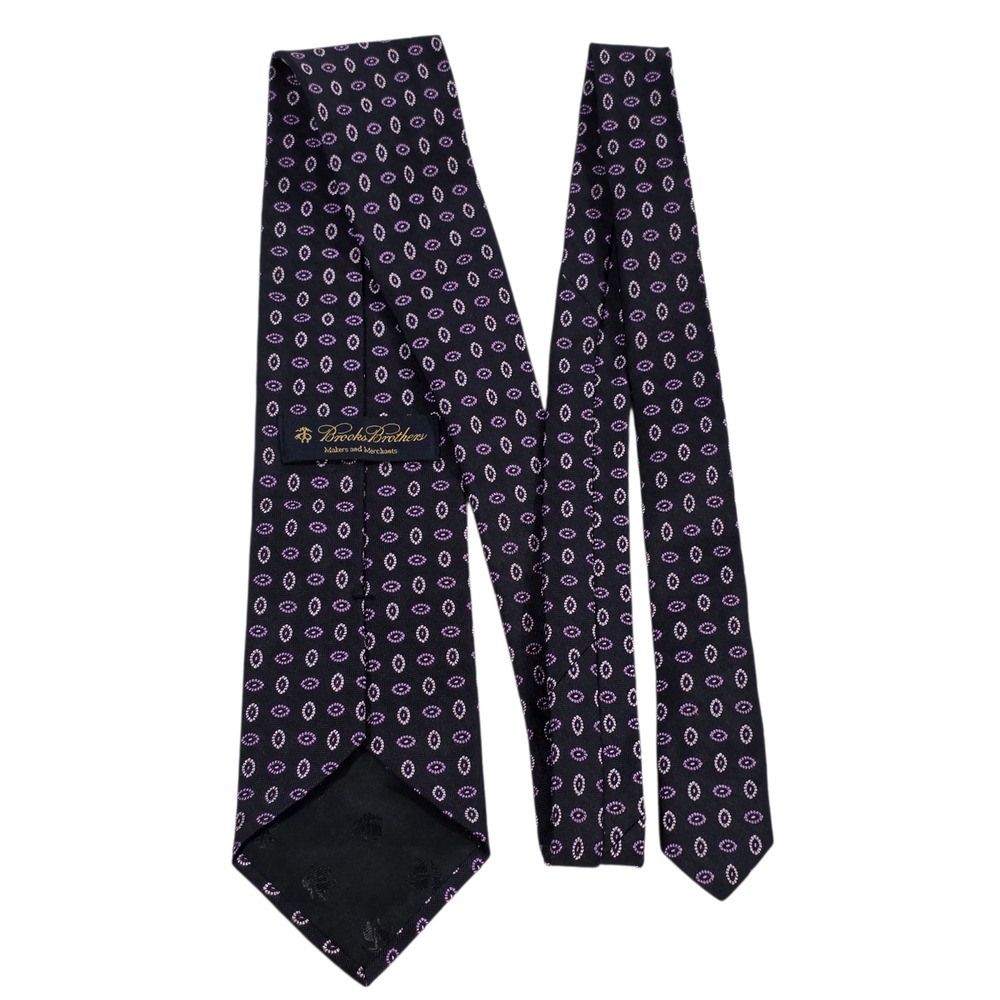 Brooks Brothers Mens Necktie Navy Purple Floral Silk Embroidered Luxury Designer